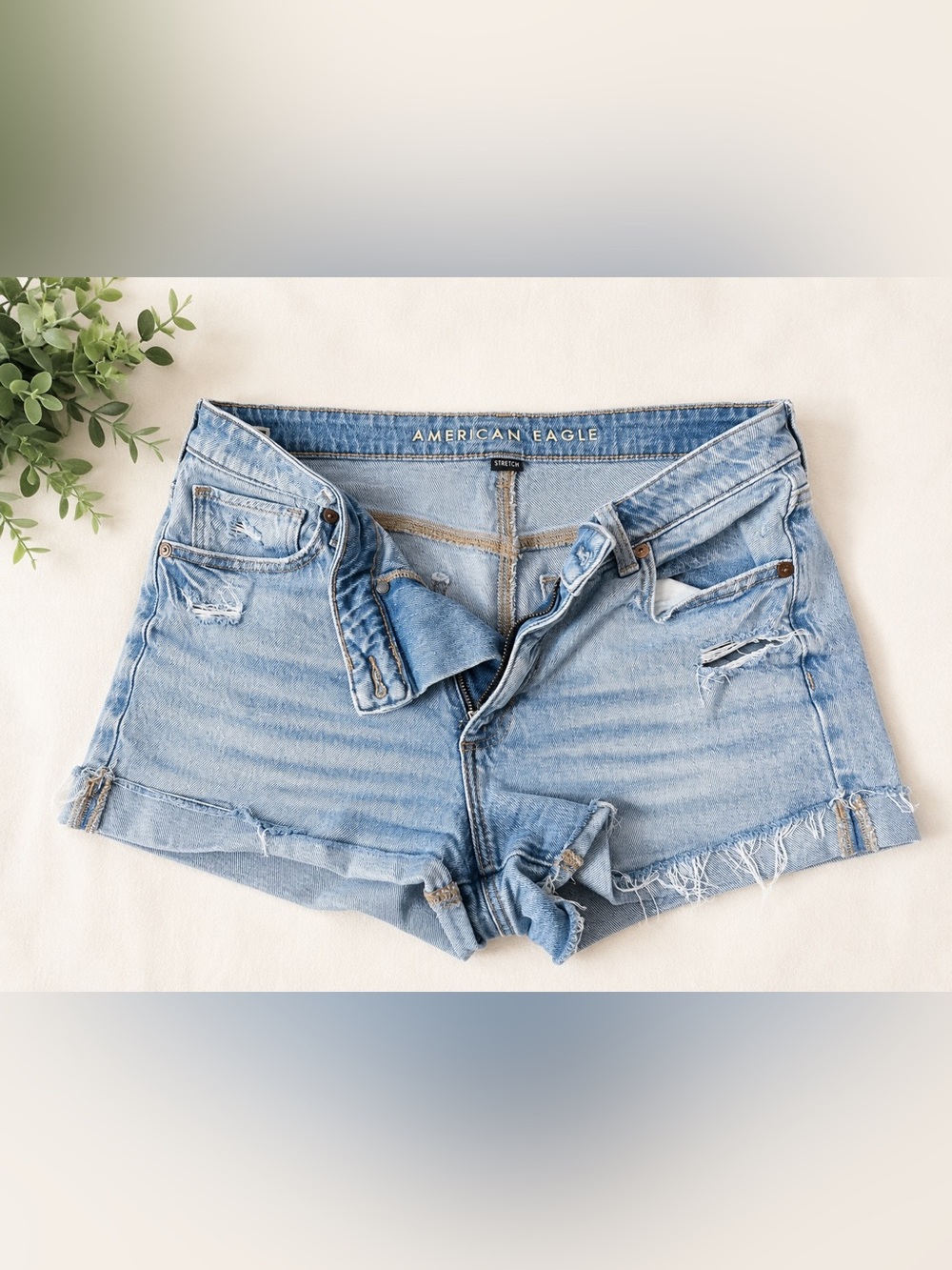 American Eagle Outfitters Light Blue Distressed Denim Shorts